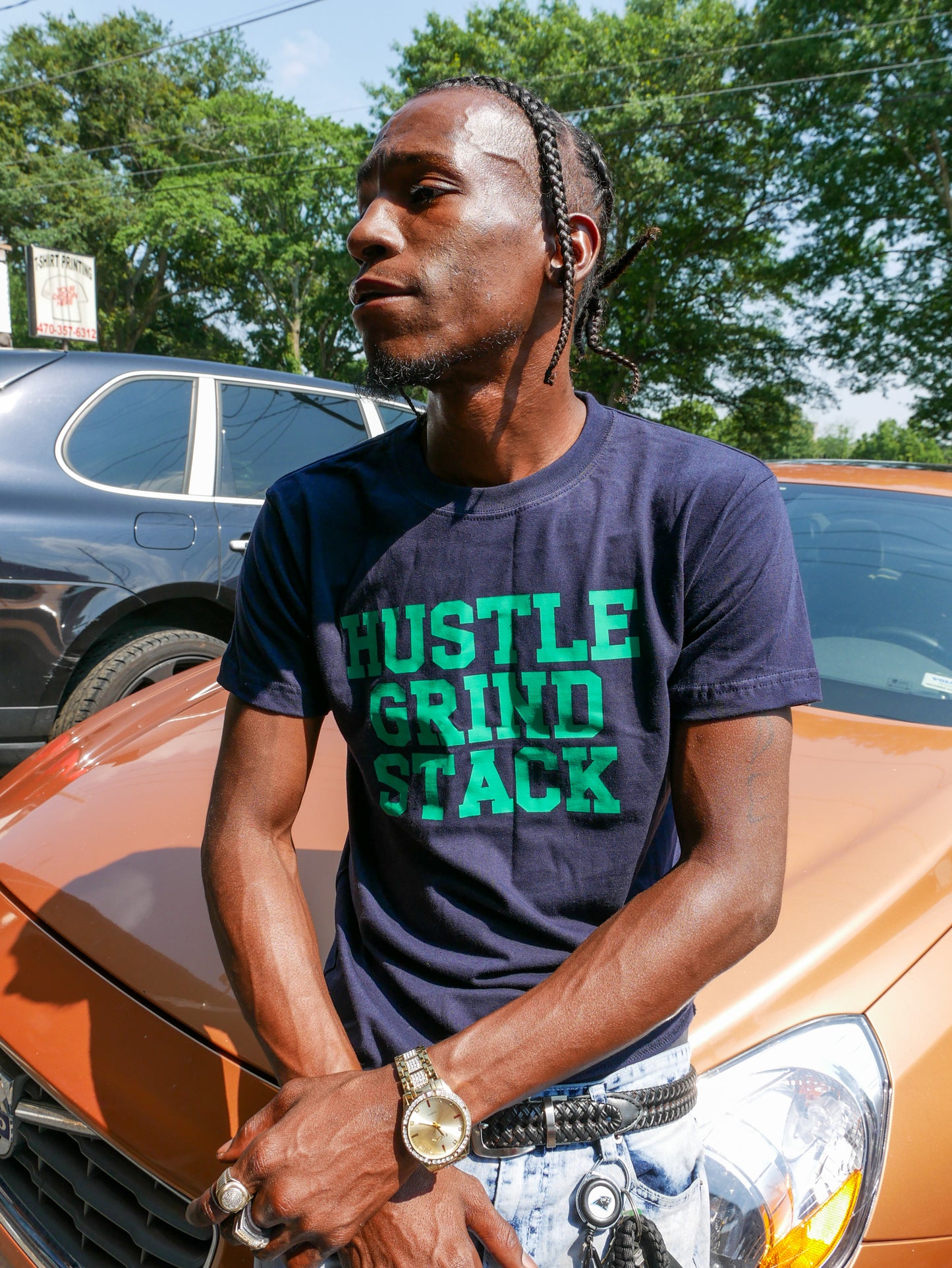 Hustle Grind Stack Text Tee