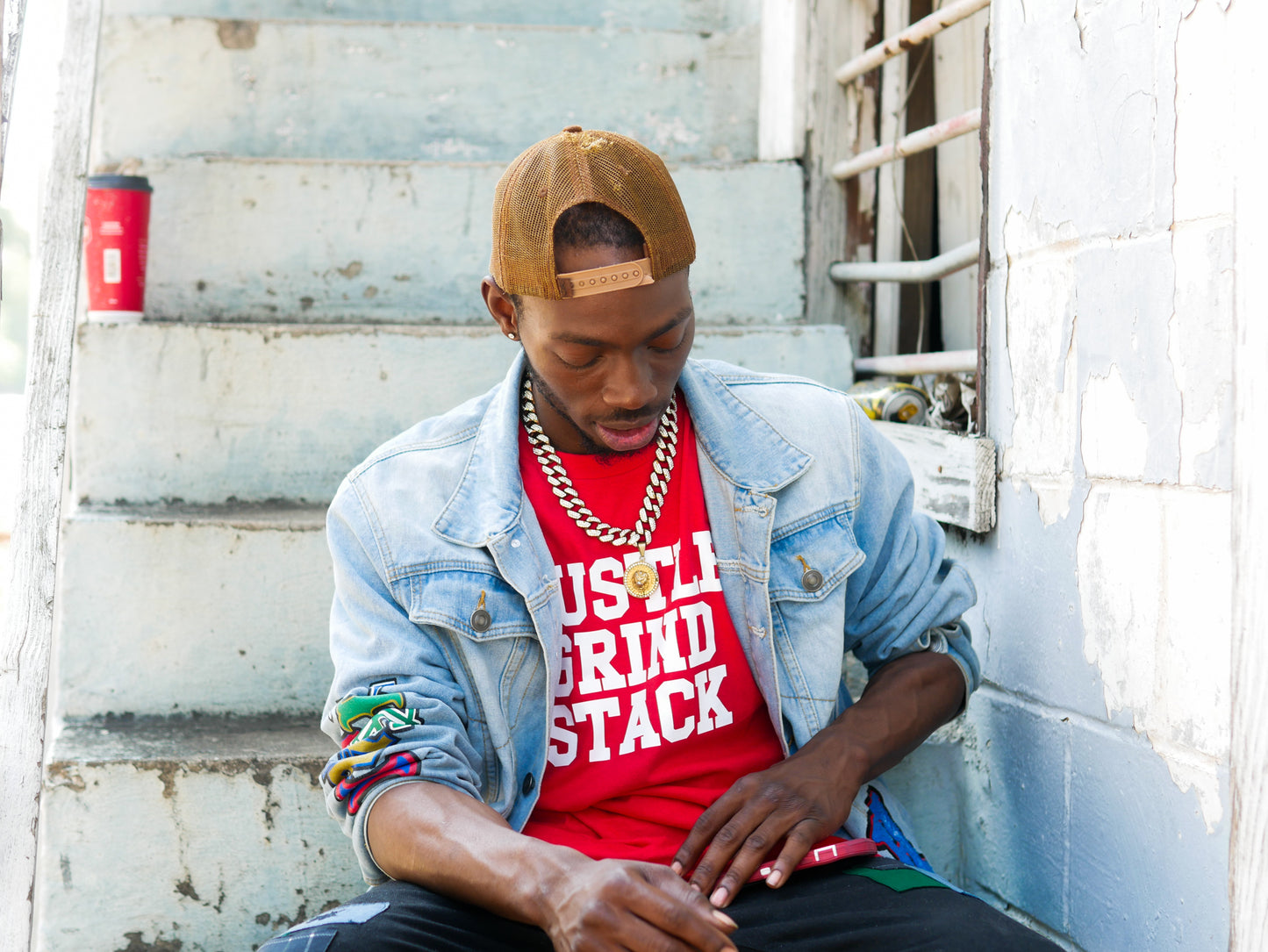 Hustle Grind Stack Text Tee