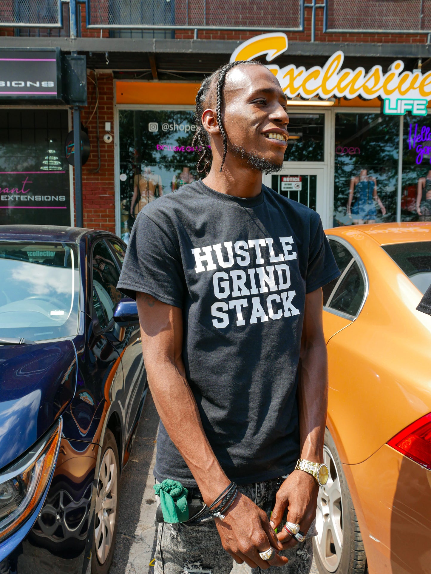 Hustle Grind Stack Text Tee